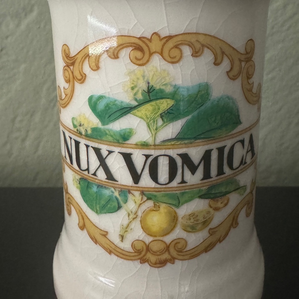 Vintage nuxvomica Apothecary Jar with Botanical Design